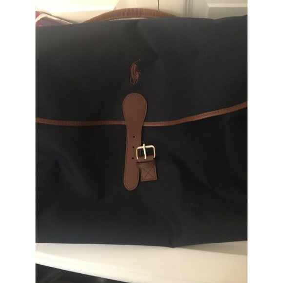 Polo Ralph Lauren Duffel Bag Large Canvas Blue Brown Carry On Overnight … - Picture 6 of 10